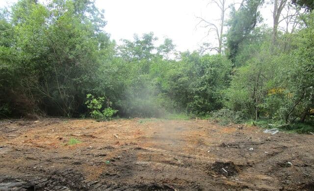 The same wooded lot scraped clean after the debris was removed